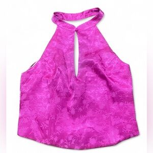 ZARA Jacquard Halter Corset Cropped Keyhole Top Button Side Zip Hot Pink Size M